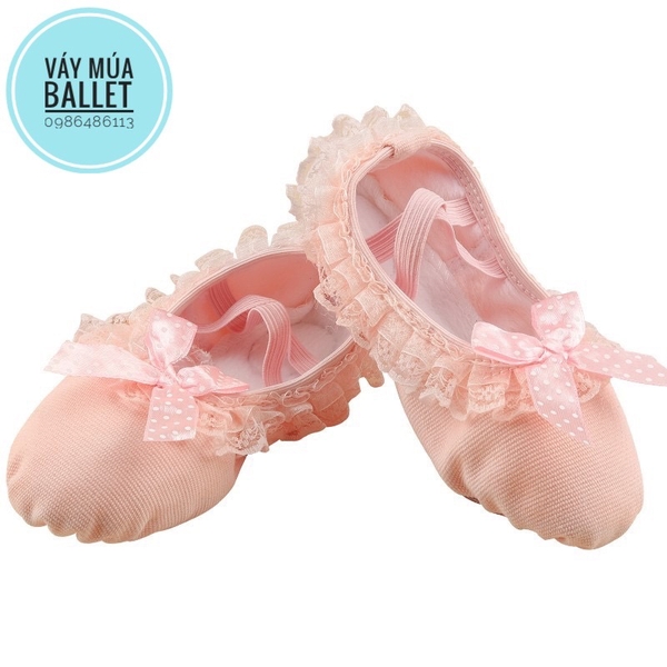 Giày vải múa viền ren kem