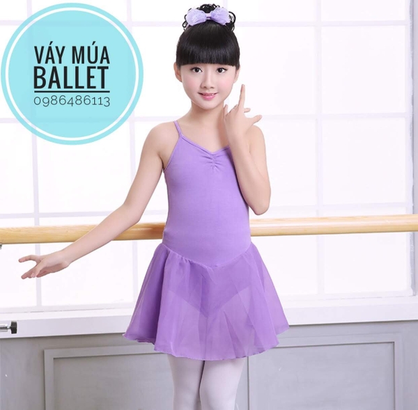 Váy tập múa cotton phối voan 2 dây màu tím