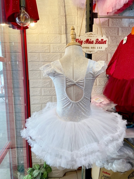 Váy múa tay tiên thun lấp lánh tutu trắng