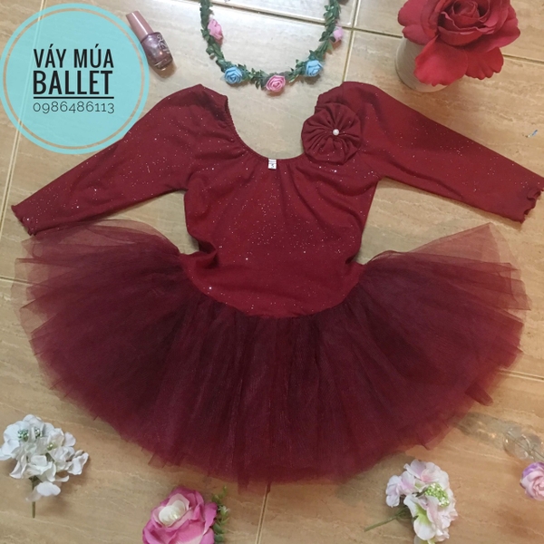 Váy múa cổ tròn tay lỡ đỏ đô