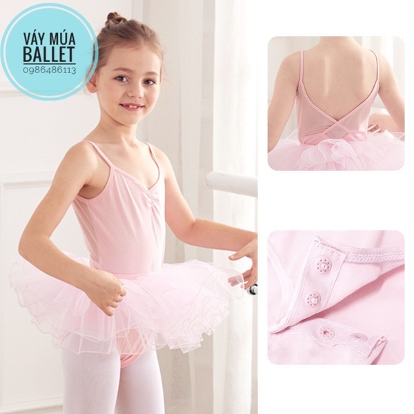 Set áo váy múa 2 dây vạt chéo lưng (tím, xanh, hồng)