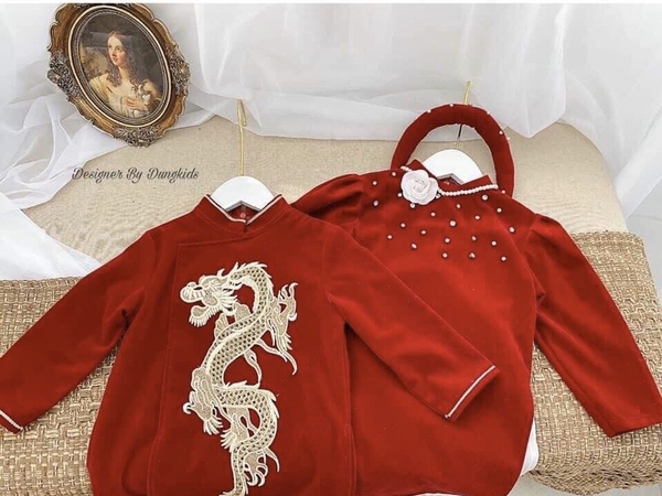 Bộ áo dài nhung đỏ cao cấp