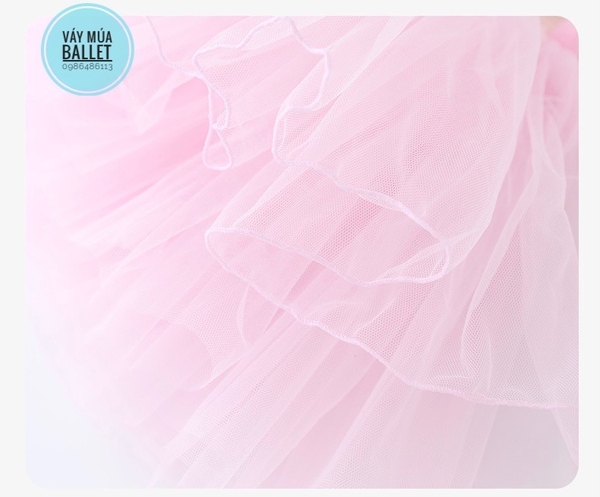Váy múa phối voan dài tay (hồng, xanh, tím)