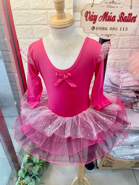 Váy múa tiên dài nhũ hồng đậm