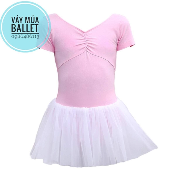 Váy múa tay ngắn nơ lưng voan mềm