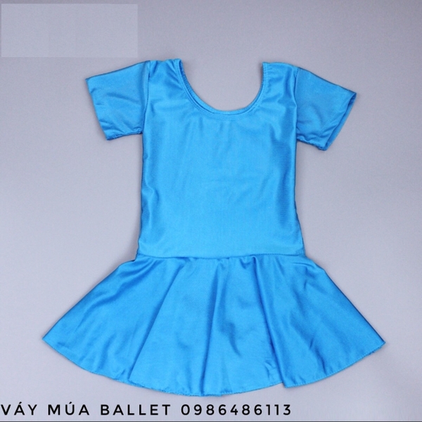 Váy tập múa thun ngắn tay màu xanh