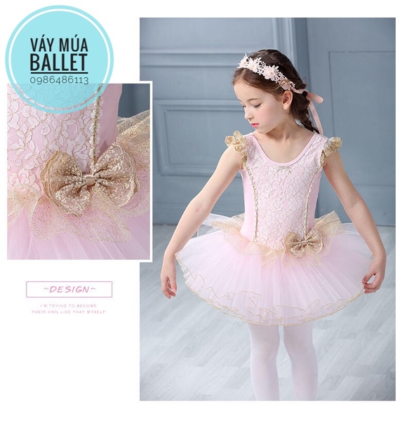 Váy múa ren đồng nơ cao cấp