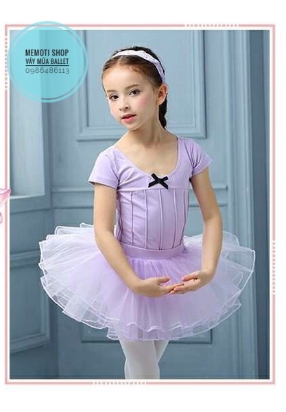 Set váy múa gân nơ đen ngắn