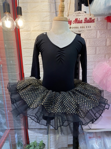 Váy múa đan lưng tay lỡ đen lấp lánh