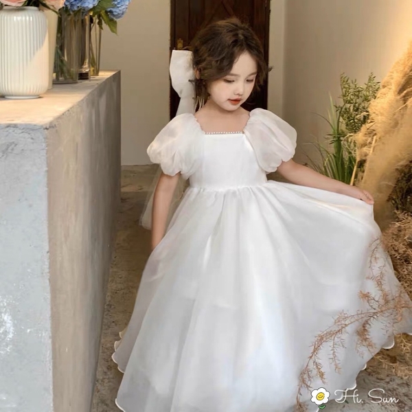 Váy công chúa voan tơ trắng bồng s110