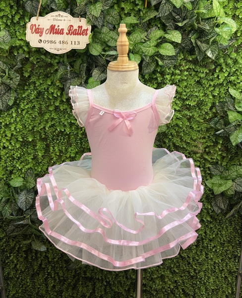 Váy múa tay tiên viền hồng nhạt