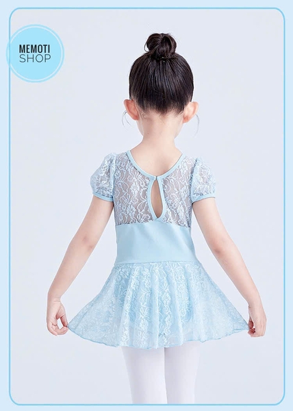 Váy tập múa phối ren tay bồng (hồng, xanh, đen)