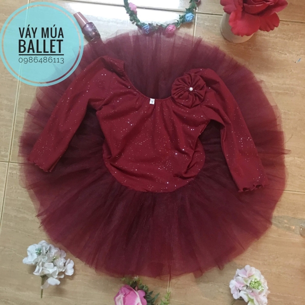 Váy múa cổ tròn tay lỡ đỏ đô