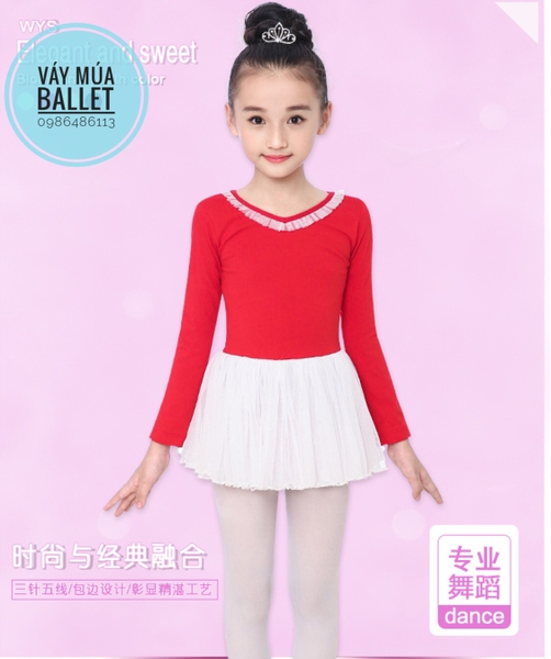 Váy múa voan mềm phối màu dài tay