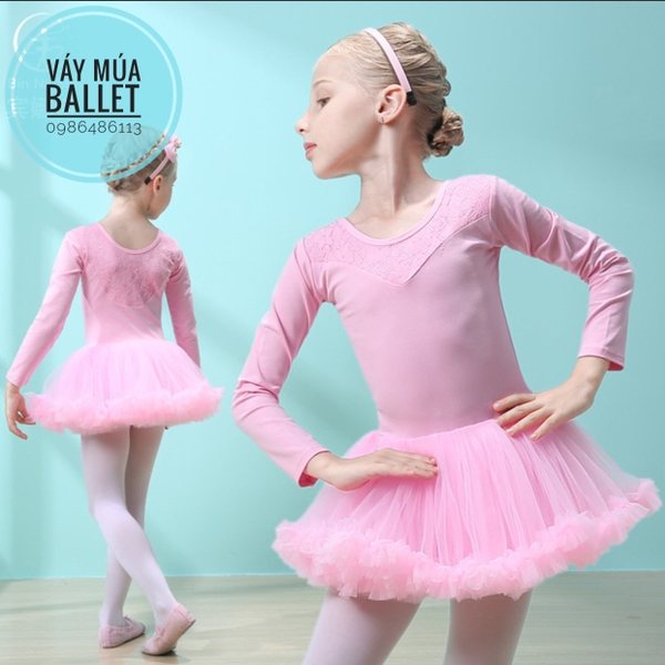 Váy múa ren tutu dài tay (hồng, tím)