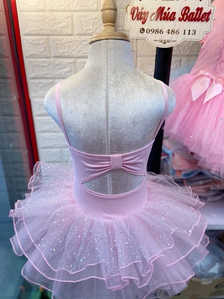 Váy múa 2 dây girl nơ lưng lấp lánh