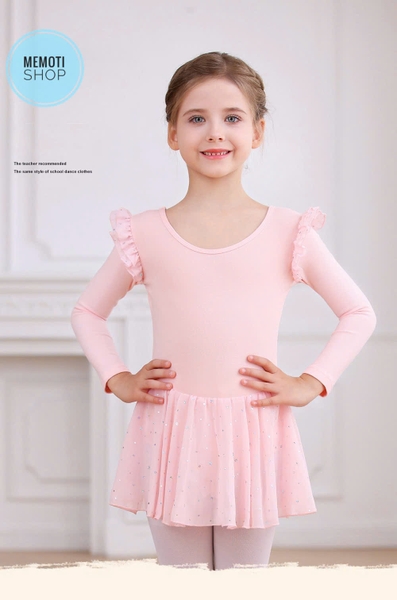 Váy tập múa tiên nơ lưng sao dài tay (tím, xanh, hồng)