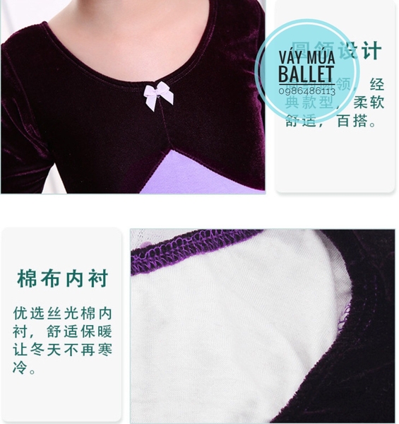 Váy múa tay phối nhung tím