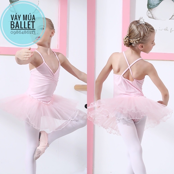 Set áo váy múa thun dây chéo (hồng, xanh, trắng, vàng)