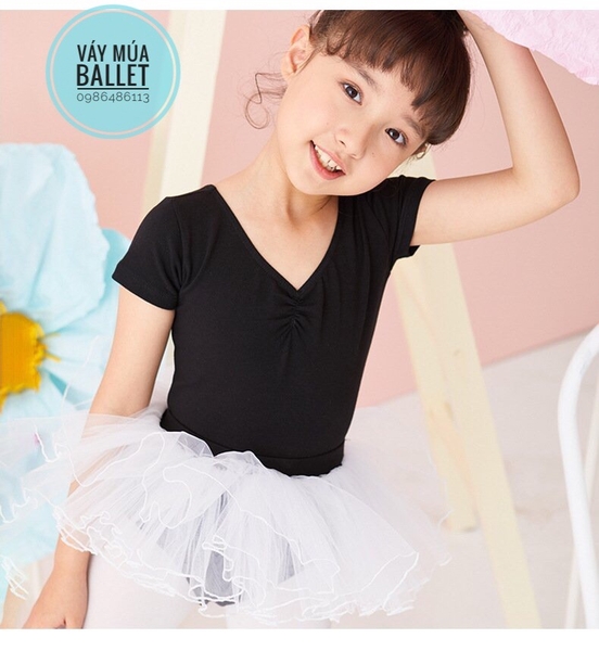 Set áo váy múa basic đen trắng dài tay