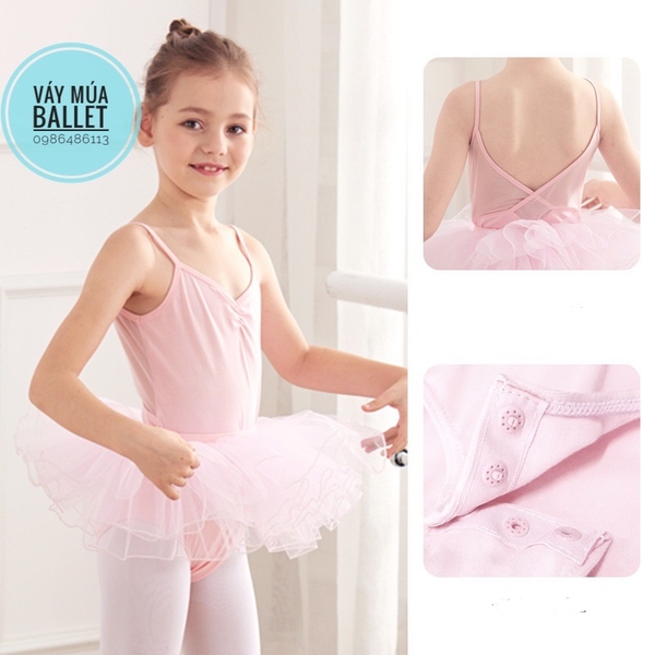 Set áo váy múa 2 dây vạt chéo lưng (tím, xanh, hồng)