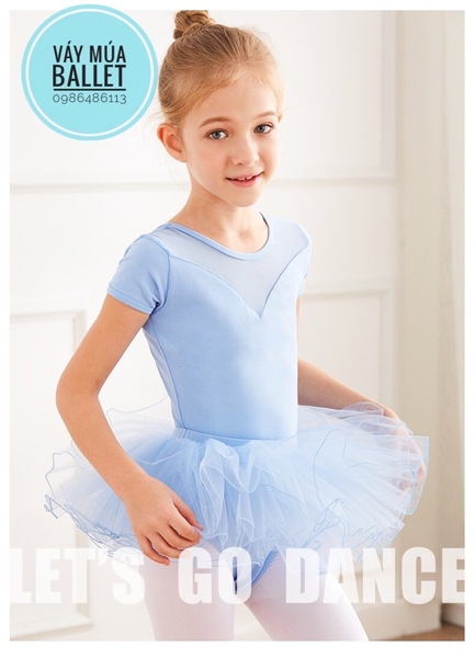 Set áo váy múa V lưng dài tay (xanh, hồng)