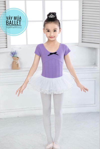 Set áo váy múa tím phối trắng