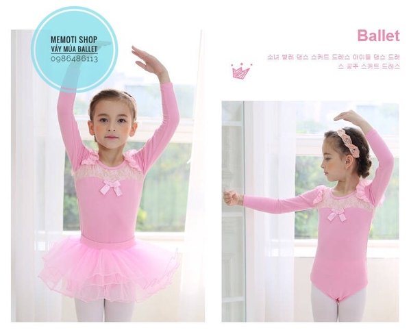 Set váy múa ren nơ dài tay (tím, hồng)
