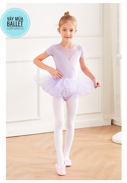 Set áo váy múa V lưng tay ngắn (tím, hồng, xanh)