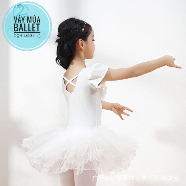 Váy múa hoa cổ ren ngọc (hồng, trắng)