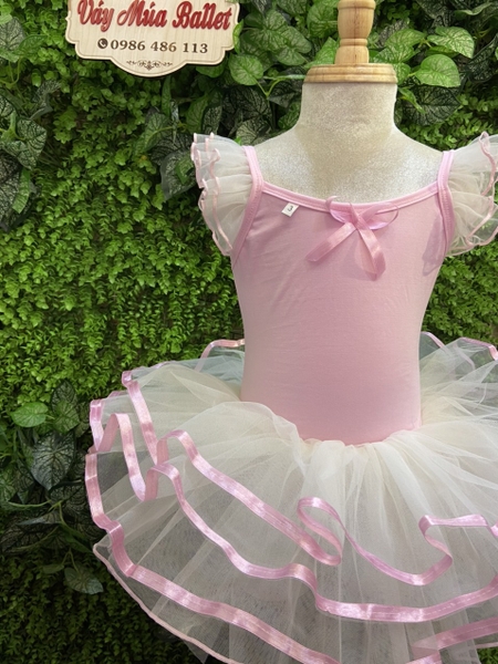 Váy múa tay tiên viền hồng nhạt