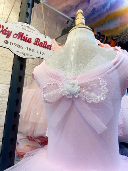 Váy múa ren ngực nơ lưng tay hến