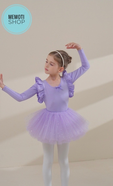 Set áo váy múa bèo vai đan sao dài tay