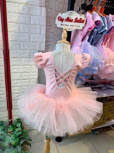 Váy múa cotton đá tiên voan hoa bồng