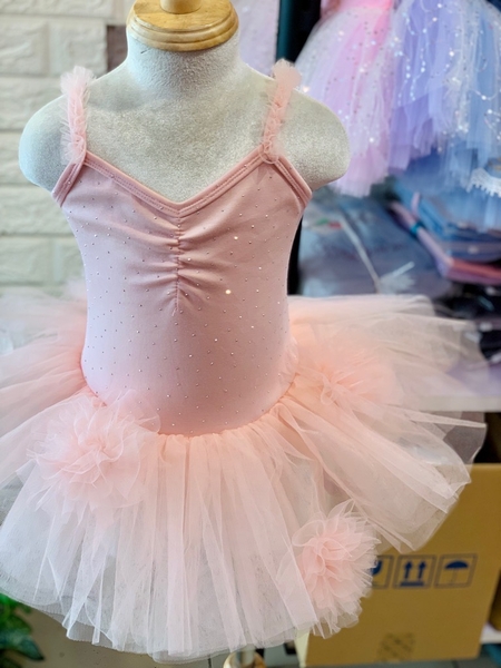 Váy múa cotton đá dây voan hoa bồng