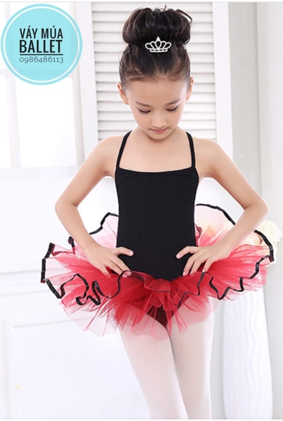 Váy múa 2 dây phối màu đen đỏ