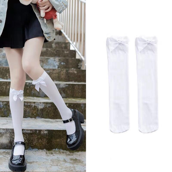 Tất cao cổ nơ trắng