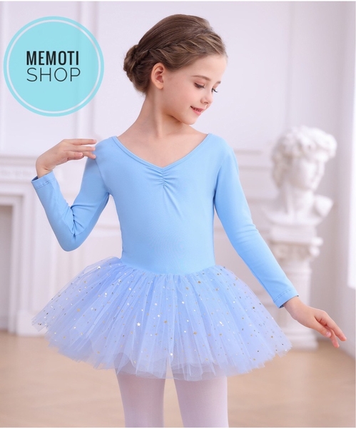 Váy múa nơ lưng sao dài tay (hồng, xanh, tím)