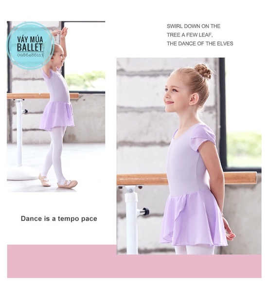 Váy tập múa tay búp voan chéo tím