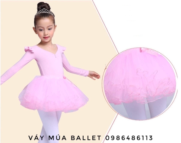 Set áo váy múa nơ dài tay