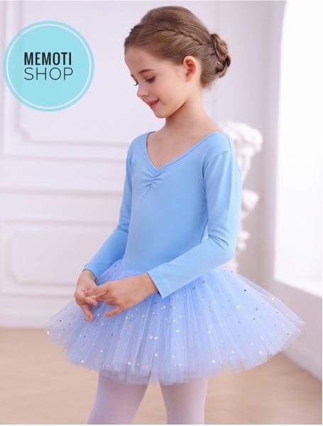 Váy múa nơ lưng sao dài tay (hồng, xanh, tím)