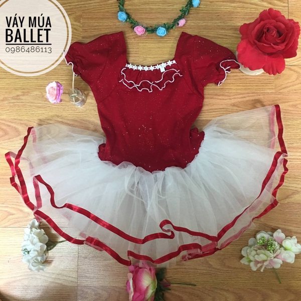 Váy múa bèo cổ tay bồng phối màu 5 tầng