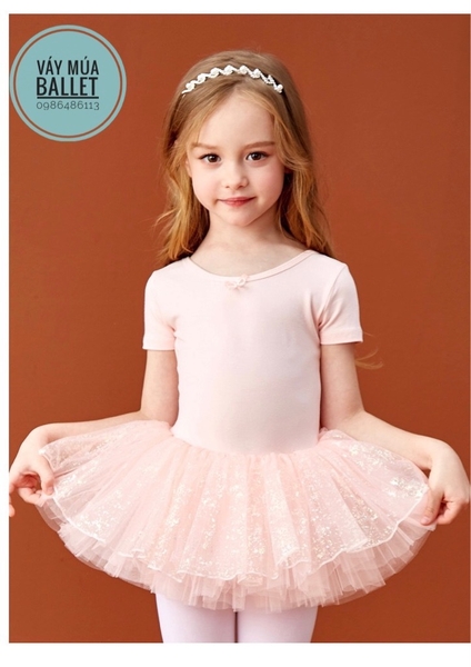 Váy múa đan lưng lấp lánh tay ngắn (tím, xanh, hồng)