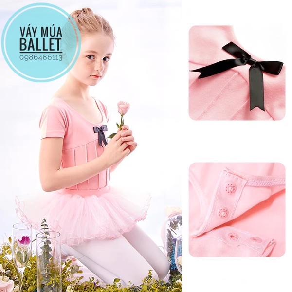 Áo tập múa gân nơ tay ngắn (hồng, xanh, đen, tím)