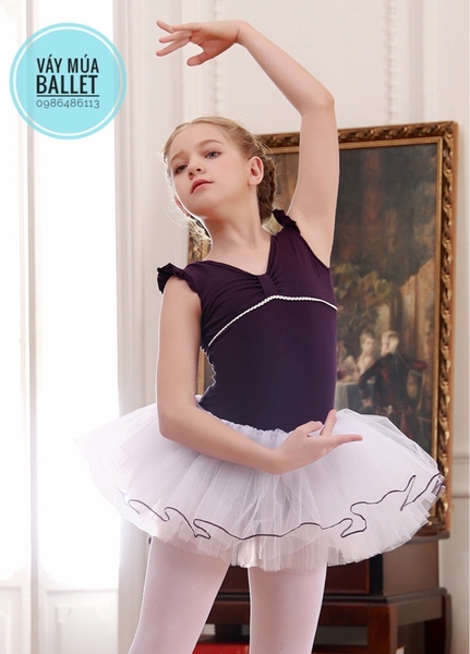 Váy múa tay tiên nơ đáp ngực (hồng, tím)