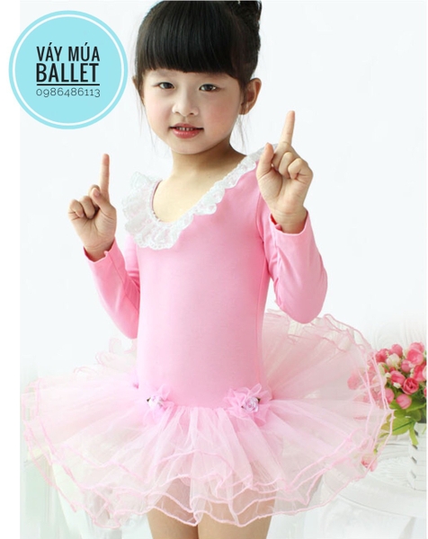 Váy múa cổ tim ren dài tay