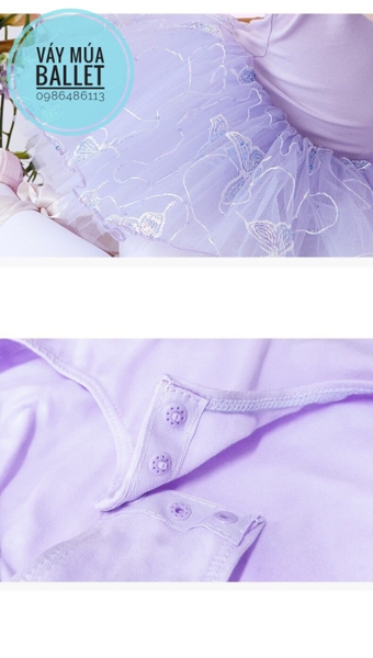 Váy múa voan bướm lấp lánh ngắn (hồng, tím)