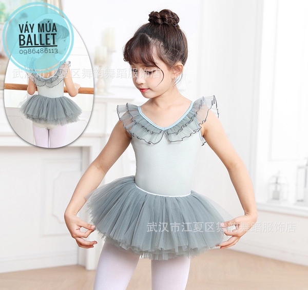 Set áo váy múa viền bèo cổ (xanh, hồng)