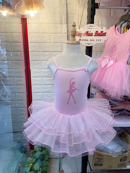 Váy múa 2 dây girl nơ lưng lấp lánh