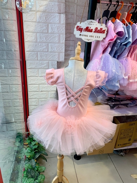 Váy múa cotton đá tiên voan hoa bồng